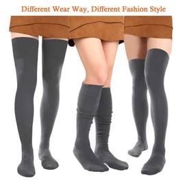 Moon Wood Overknees Stockings Women's Thigh High Socks Soft Warm Compression Stockings Extra Long Cotton Knitted Knee Socks, darkgray