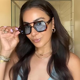 Laurinny Retro Pilot Sunglasses for Men and Women Classic Hexagonal Sunglasses Double Bridge Sunglasses, Tortoiseshell/Blue