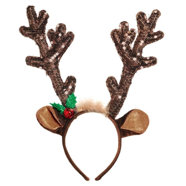amscan Reindeer Antlers Sequined Headband | 15" x 14" | 1 Pc, Brown