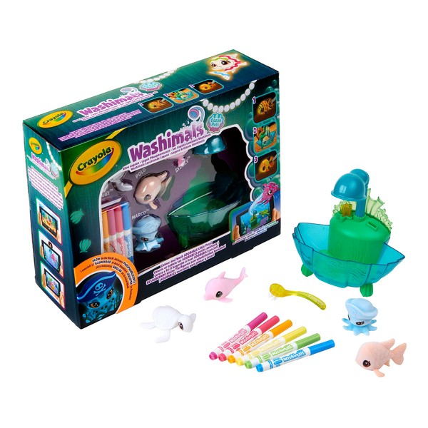 CRAYOLA Washimals Pets - Ocean Glow Lagoon Playset | Colour Your Own Washimal Pets Again and Again | Includes 6 Washable Markers | Ideal for Kids Aged 3+