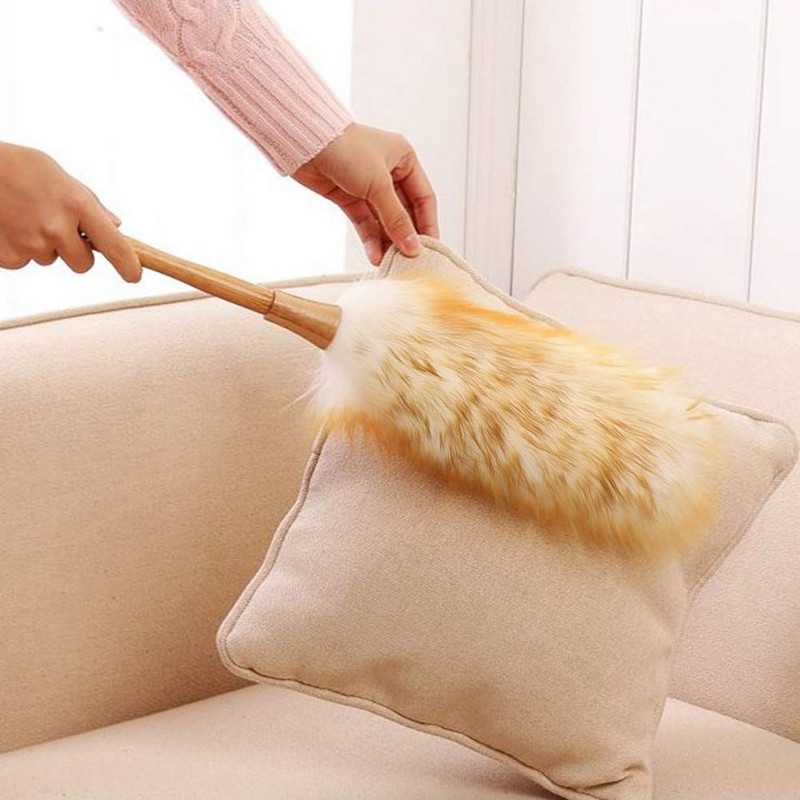 QANYEGN Lamb Wool Duster Wool Feather Duster with Wooden Handle