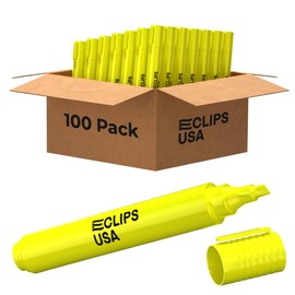 E-CLIPS USA Highlighter, Highlighters Bulk, Yellow Highlighter, Highlighter Markers, Chisel Tip, Fluorescent Yellow, Office Supplies, School Supplies (100 Pack)