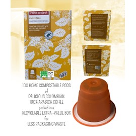 THE EDEN PROJECT 100 COLOMBIAN Home Compostable Coffee Pods - Compatible with Nespresso Original system coffee machines - EXTRA VALUE 100 POD PACK