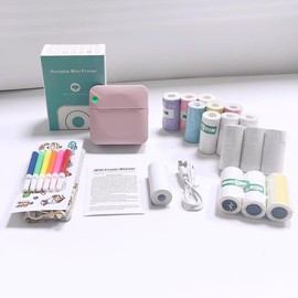 Portable Mini Printer, 1 Set USB Rechargeable Wireless Thermal Printer with Print Paper, Portable Photo Printer for Home Office School, Thermal Label Maker, Portable Handheld Printer, Portable Printers Wireless:_Baby Pink_1 Set
