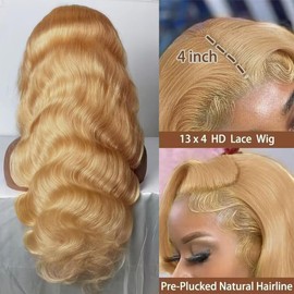 FABA Blonde Lace Front Wigs Human Hair 24 Inch 13x4 HD Lace Honey Blonde Body Wave Lace Front Wigs for Women #27 180% Density Lace Front Human Hair Wig Pre Plucked with Baby Hair Natural Hairline