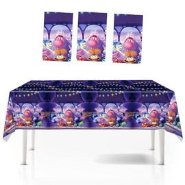 SJJCHU 3Pcs Inside Out tablecovers，Waterproof Oil-Proof Vinyl Disposable Tablecloth for Inside Out Party Kids Birthday Party Supplies