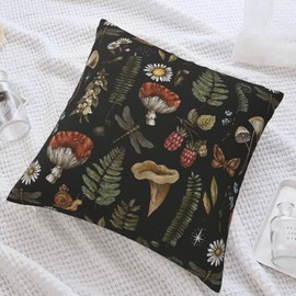 Moremohome Mushroom Pillow Cover, goblincore & Fairycore Decor, Dark Academia & Forest Themed, Witchy Home Decor, Mushroom Pattern, 18 * 18 Inches