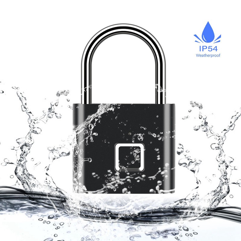 Door Lock Security Keyless USB Rechargeable Fingerprint Smart Padlock Black