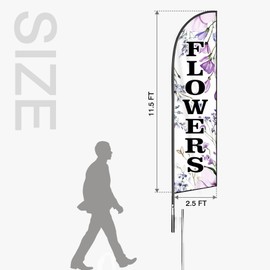 Flowers Flag Banner - 11.5x2.5 Ft Advertising Swooper Flag for Outdoor Business and Events Promotion - Flowers Signs Windless Full Sleeve Banner for Restaurants, Diners, Markets (Purple)