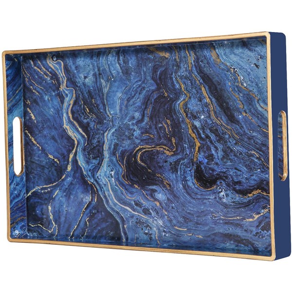 Zosenley Decorative Tray, Marbling Plastic Tray with Handles, Rectangular Vanity