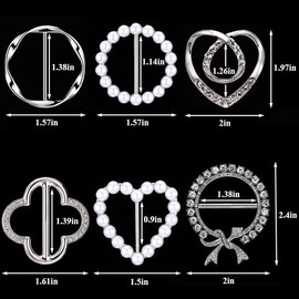 6PCS Silk Scarf Ring Clip T-shirt Tie Clips for Women Fashion Metal Ring Scarves Clasp Waist Buckle for Shirts Clothing Silver Zinc Alloy Pearl Clothing Ring Wrap Holder with 1 Exquisite Box, Large,