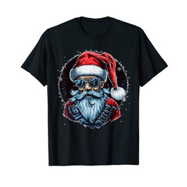 Old Rocker Santa Claus Rock n Roll Metal Christmas T-Shirt, black