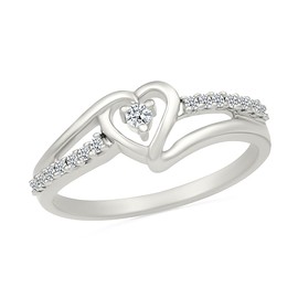 Sterling Silver Round Diamond Heart Promise Ring (1/10 cttw)Size 5