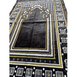 Prayer Mat (+ FREE Prayer Beads Tasbih) Islamic Namaz lace Lightweight soft Muslim Carpet Turkish Janamaz Namaz Sajadah, Ideal for Travel/Home/Office/Masjid/Hajj/Umrah (Dark Grey)