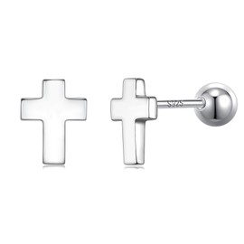 JSGEMSLEE Hypoallergenic 925 Sterling Silver Cross Earrings With Screw Back Tiny Cross Stud Earrings for Women Tragus Cartilage Earrings Jewelry Gifts
