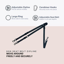 Ellevaevie Dog Harness Seat Belt, Adjustable Dog Safety Seat Belt, Comfortable Dog Harness with Wide Straps, Dog Seat Belt with Carbineer Locks, Dog Travel Safety Gear (Medium)