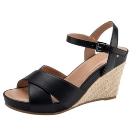 Aerosoles Women's Pastel Wedge Sandal, Black, 10.5