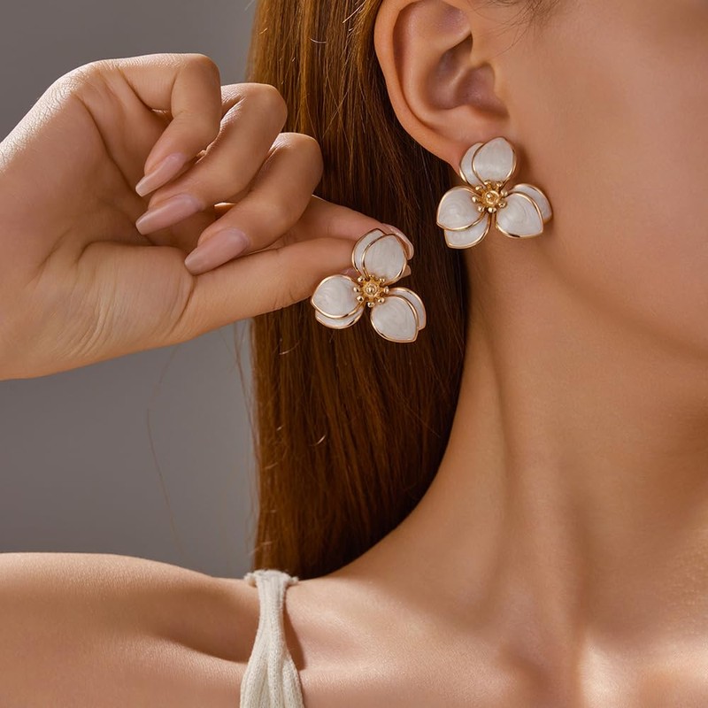 Gold Flower Petal Earrings Flower Stud Earrings for Women Geometric