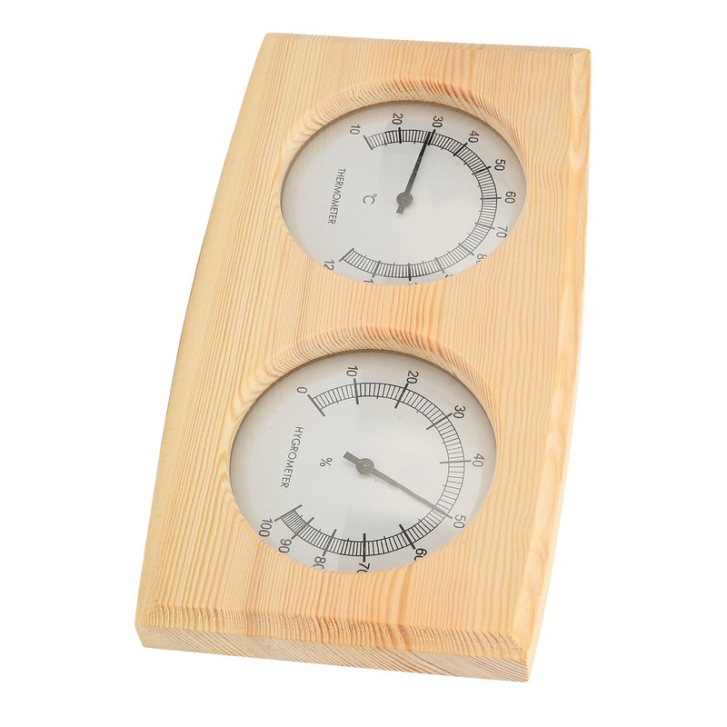 Wooden Thermometer Hygrometer for Sauna Room Double Dial Pointer Type