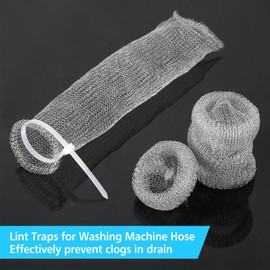 200 Pack Washing Machine Lint Traps for Washing Machine Hose Stainless Steel Lint Snare Traps Washer Lint Catcher Mesh Washing Machine Filter with Cable Ties for Washer Sink Drain Hose