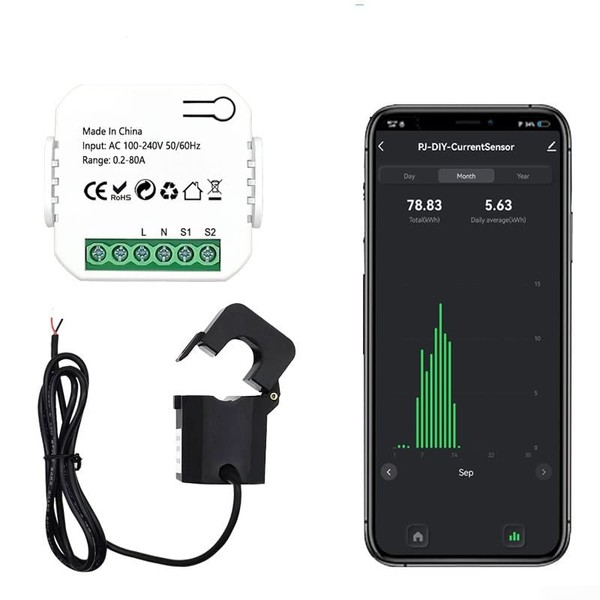 Tuya Smart Electric Meter, 80A App Smart Energy Meter KWh Meter, Current Transformer App Monitor with Clamp CT, Electricity Monitor Automation Energy Meter