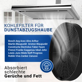 VIOKS Activated Carbon Filter Cooker Hood 196 mm Diameter Set 2x Replacement for Electrolux 902979357/8 50290659007 Franke 112.0016.755 Bosch Siеmens 00748732 DHZ5316 LZ55651 Miеle 651 32971 Extractor