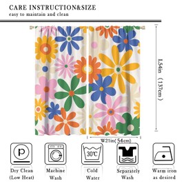 JanJCurt 70s Retro Flower Curtains, 60s Vintage Groovy Daisy Flowers Blackout Window Drapes, Boho Hippie Bright Colorful Floral Print Window Treatments for Living Room Kids Bedroom Decor 42x54 Inch