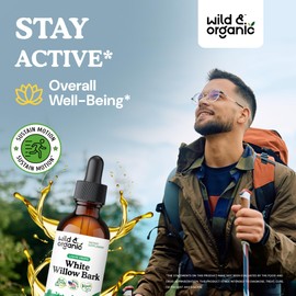 Wild & Organic White Willow Bark Extract Liquid Drops - Overall Well-Being Supplement - 500 mg White Willow Bark Herb Tincture - No Alcohol & Sugar, Non-GMO - 2 fl oz