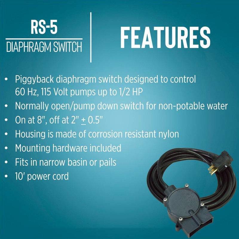 Little Giant RS-5 115-Volt Piggyback Diaphragm Pump-down Switch for Sump