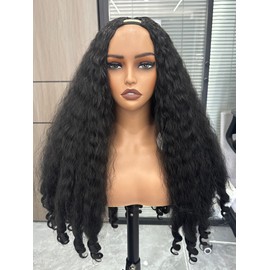 PREMPO Afro Wig V Part Kinky Curly Wigs for Black Women, 180% Density Wear and Go Glueless Wig with Unique Bouncy Curls in the End, Synthetic No Leave out Clip in, 24 In Black
