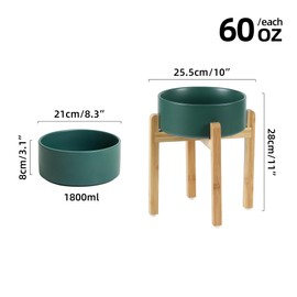 Havniva Ceramic Raised Dog Bowl Set, Elevated Dog Bowl with Stand, Food and Water Bowl for Large Breed Dogs, Weighted Dog Dishes, Pet Bowl(8.2'',60OZ, Green)
