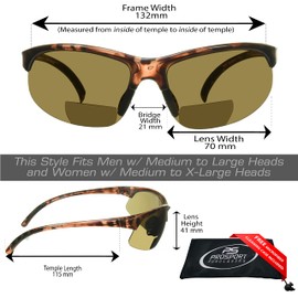 proSPORT BIFOCAL Sunglasses Reader +2.50 Amber Lens Semi Rimless Sport Wrap Tortoise Shell Brown Frame for Men and Women