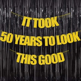 50th Birthday Decorations Banner Gifts for Women Men Happy 50th Birthday Party Decorations Decor Sign Funny Bday It Took 50 Years to Look This Good Gold Glitter Banner