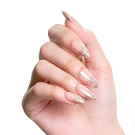 Press On Nails Medium - French Supremely Fit & Natural Soft Gel Glue On Nails with Nail Glue, Reusable Stick On Nails in 12Sizes -24 Fake Nails Kit, Pink Sparkle