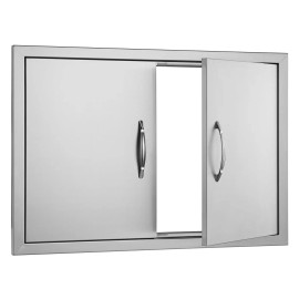 30W X 21H Inch Double Stainless Steel Flush Mount BBQ Access Door for Outdoor Kitchen Wall Vertical Door Handles Accessoriescolor: Silver Color, size: Size 30.5 x 21 inches
