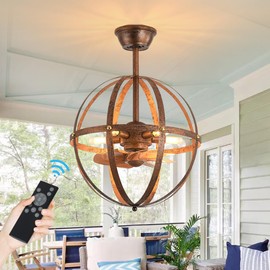 Caged Ceiling Fan with Lights and Remote Rustic Chandeliers Hangling Lights Flush Mount Ceiling Fans with Lights Fandelier Farmhouse Indoor for Dinning Room Gazabo Entrance Bronze Rust(Bulbs Included)