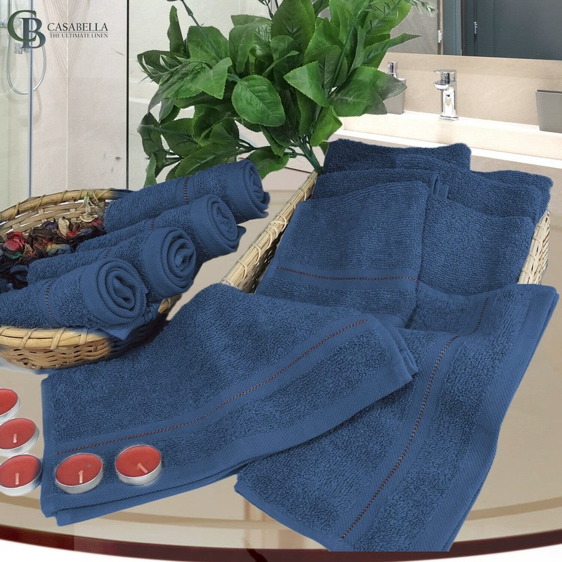 CASABELLA Premium Quality 12 R-Blue Face Towels (30x30CM) Highly Absorbent