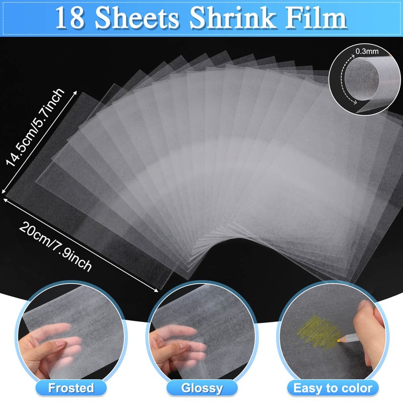 cridoz 18 Pieces Shrinky Plastic Sheets, Shrink Paper Sheets Shrink