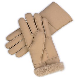 Harssidanzar Women Shearling Gloves Winter Fur Gloves For Sheepskin Leather Gloves For Cold Weather KL029US,Beige, Szie L