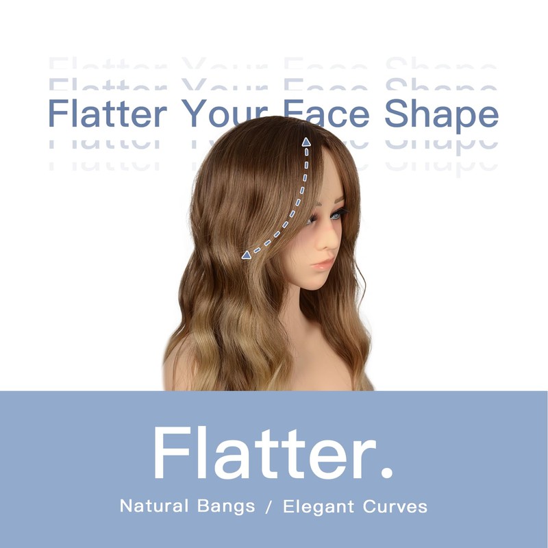 Long Dark Blonde Wavy Wig with Curtain Bangs for Women