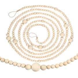 5.5 Ft Natural Wood Bead Farmhouse Decor Christmas Wooden for Tree Beads Xmas Vintage Festival Wall Hanging Prayer Beads Rustic Home and Holiday Decoration Supplies Decorations Rustic Boho Beads