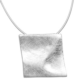 Vinani Women's Pendant with Chain - Brushed Square - with Snake Chain Made of 925 Sterling Silver for Women - Italy AQG, Sterling Silver, No stone.