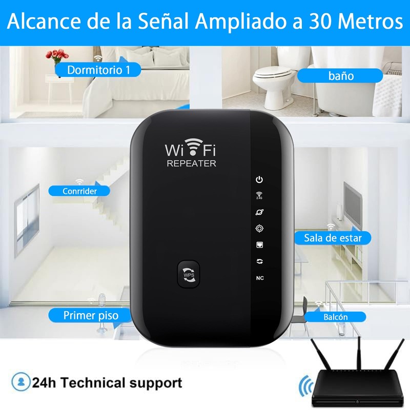 FEISEDY Extensor de señal WiFi, Cobertura de hasta 300Mbps, Compatible