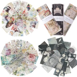 135 Pcs Vintage Scrapbook Washi Stickers Antique Decorative Planner Journal Sticker for Journaling Retro DIY Self-Adhesive Washi Paper Stickers for Photo DIY Card Making (Flower, Butterfly, Moon)