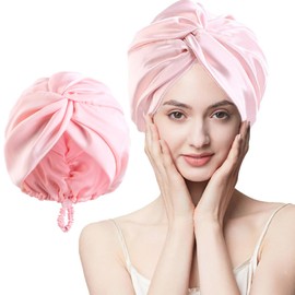 Jidyllic Silk Bonnet for Sleeping,Adjustable Imitation Night Sleep Caps Satin Bonnet Silky Bonnet Night Cap for Women with Curly Hair Pink