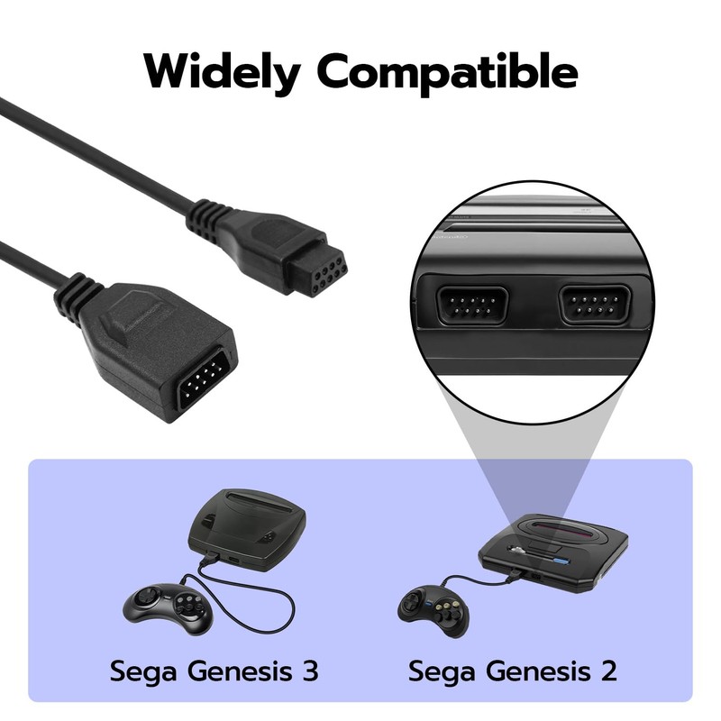 Mcbazel 2 Packs 1.8m/6ft Controller Extension Cable for Sega Genesis