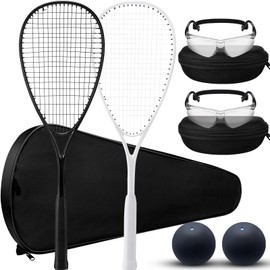 Seenelling Beginner Squash Racquet Set Includes 2 Squash Racquets with Racket Bags, 2 Anti Fog Goggles with Cases, and 2 Blue Dot Ball for Beginners, Training, and Recreational Play