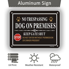 Beware of Dog Sign, Yuntarda Dog on Premises Close the Gate Yard Sign 15x20cm Aluminum Metal Sign Keep Gate Shut Stop Sign