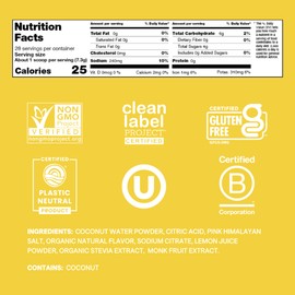 Cure Hydration | Plant-Based Electrolyte Drink Mix | No Added Sugar | FSA-HSA | Dehydration Relief Powder Made with Coconut Water | Non-GMO | Vegan | 28 Servings Jar - Lemonade