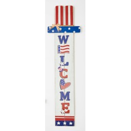 Worth Imports 51" Wood Patriotic July 4th Porch Welcome Sign, Red, Whire Blue